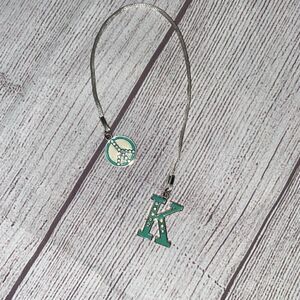 Monogram decorative K charm w/peace sign green & silver colors